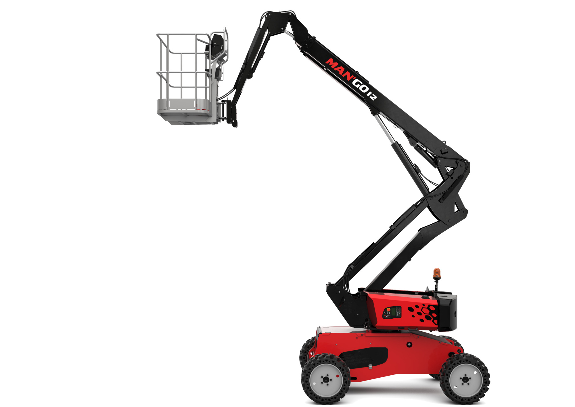 Manitou Man'go 12 knikarmhoogwerker in werkpositie
